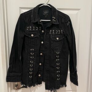 Zara Trafaluc Black Denim Punk Emo Jacket